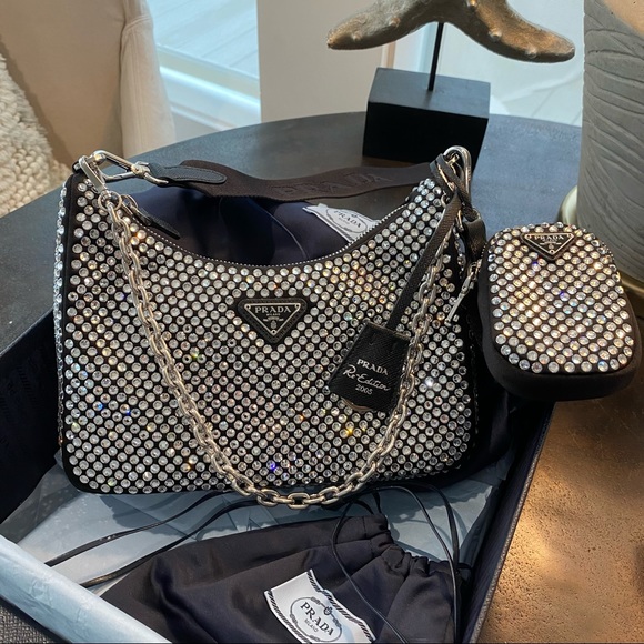 Prada Crystal Re-Edition 2005 Crossbody Chain Shoulder Bag Black Reedition - Picture 2 of 16